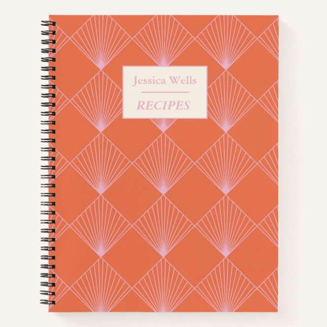 Orange Pink Art Deco Muster Personalisierte Rezept Notizbuch (Vorderseite)