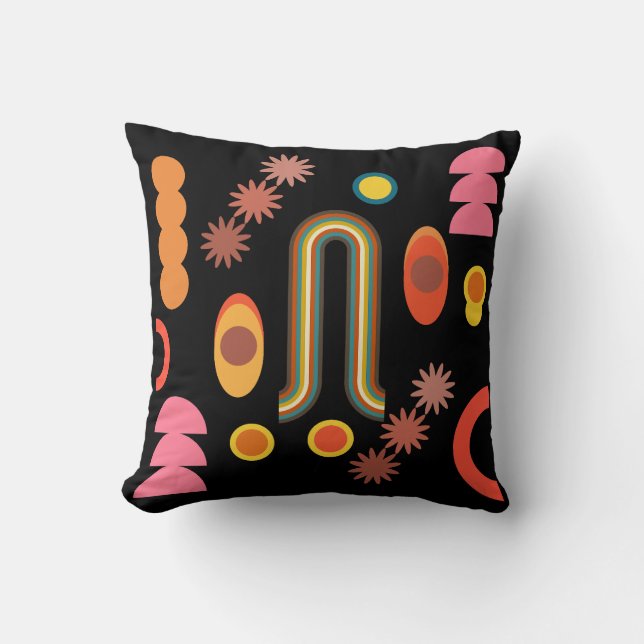 Orange - Pink Black Mid Century Mod Geometric 60er Kissen (Vorderseite)