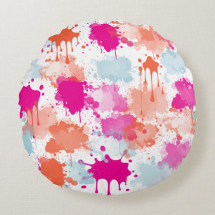 Orange Pink Blaue Abstrakte Moderne Farbspritzer Rundes Kissen