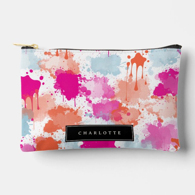 Orange Pink Blue Abstrakt Modern Girl School Zubehörtasche (Vorderseite)