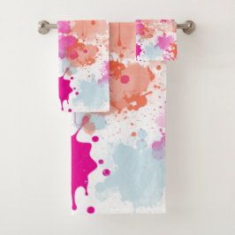 Orange Pink Blue Abstrakt Modern Paint Splash Badhandtuch Set