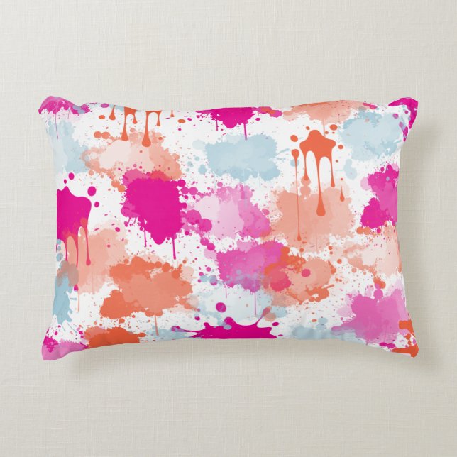 Orange Pink Blue Abstrakt Modern Paint Splash Dekokissen (Vorderseite)