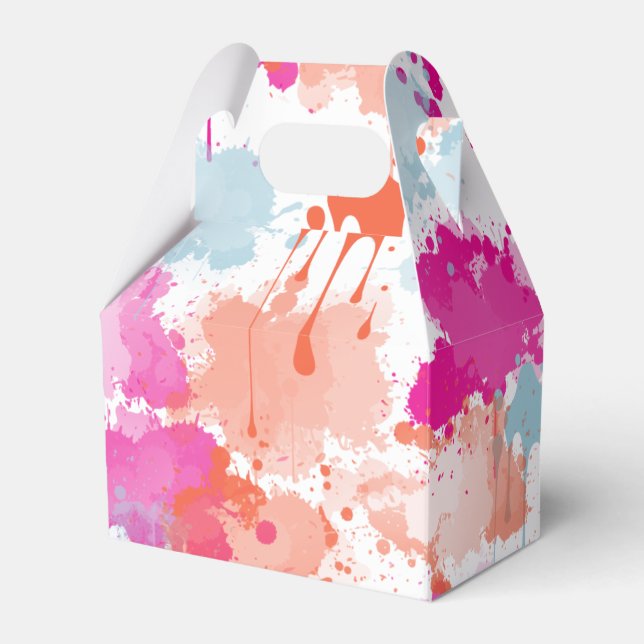 Orange Pink Blue Abstrakt Modern Paint Splash Geschenkschachtel (Vorderseite)