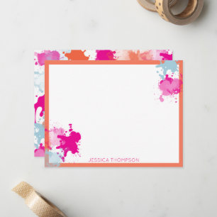 Orange Pink Blue Abstrakt Modern Paint Splash Mitteilungskarte