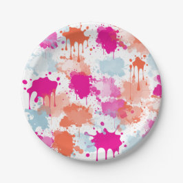 Orange Pink Blue Abstrakt Modern Paint Splash Pappteller