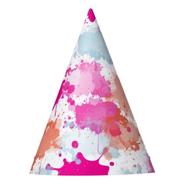 Orange Pink Blue Abstrakt Modern Paint Splash Partyhütchen (Vorderseite)