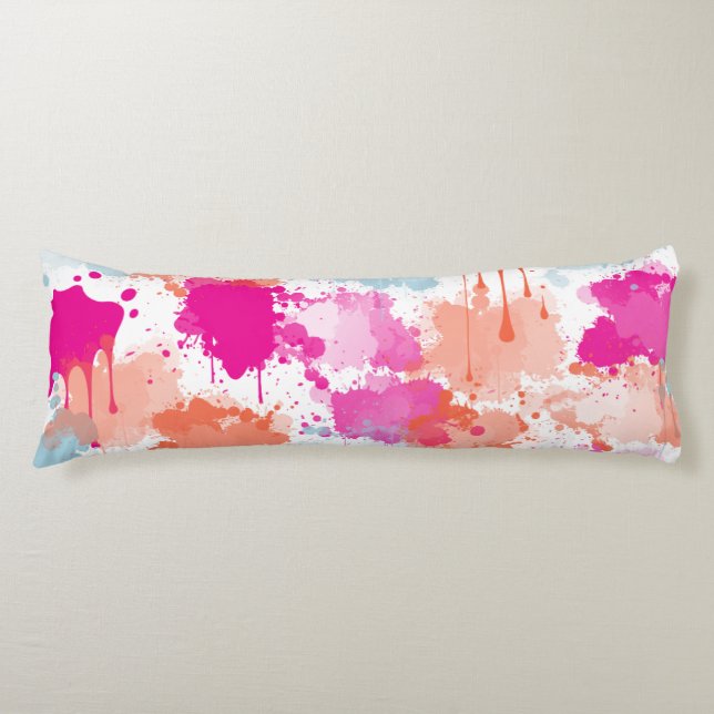 Orange Pink Blue Abstrakt Modern Paint Splash Seitenschläferkissen (Vorderseite)