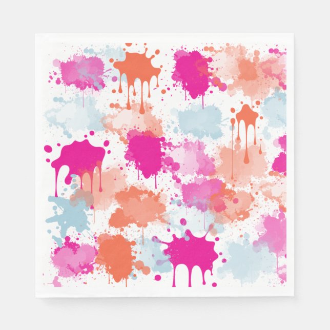 Orange Pink Blue Abstrakt Modern Paint Splash Serviette (Vorderseite)