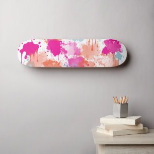 Orange Pink Blue Abstrakt Modern Paint Splash Skateboard