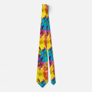 Orange Pink Blue Yellow Floral Abstrakt farbig Krawatte