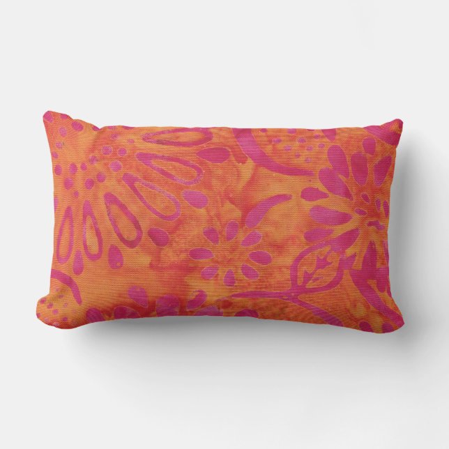 Orange Pink Boho Batik Blumenmuster Außenbereich Kissen Für Draußen (Vorderseite)