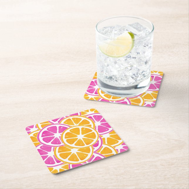 Orange Pink Citrus Slices Rechteckiger Pappuntersetzer (Vor Ort)