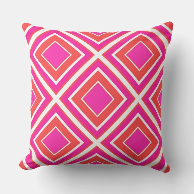 Orange Pink Diamond Geometric Kissen (Vorderseite)