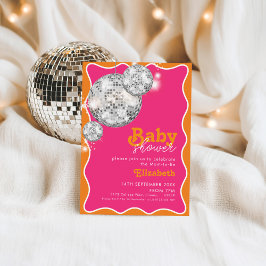 Orange Pink Disco Ball Baby Dusche Party Design Einladung