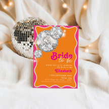 Orange & Pink Disco Bridal Dusche Einladung