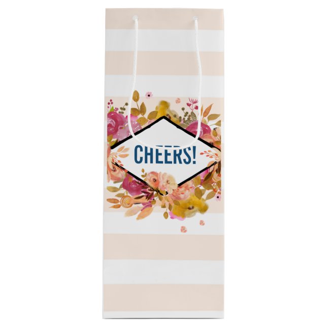 Orange & Pink Floral Bouquet Cheers! Geschenktüte Für Weinflaschen (Vorderseite)