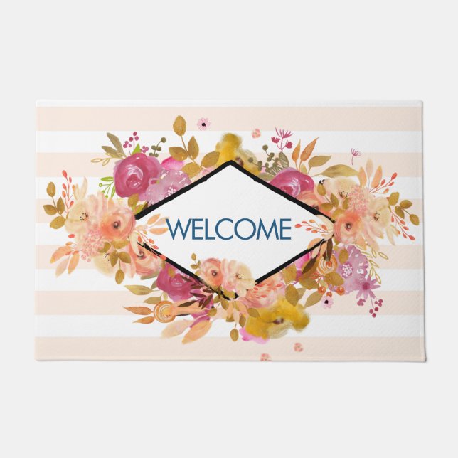 Orange & Pink Floral Bouquet Empfang Fußmatte (Vorderseite)