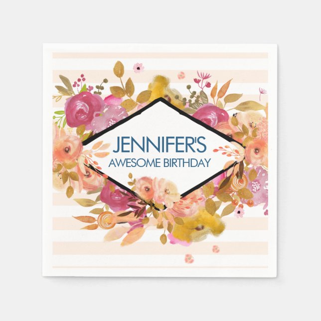 Orange & Pink Floral Bouquet Geburtstag Serviette (Vorderseite)