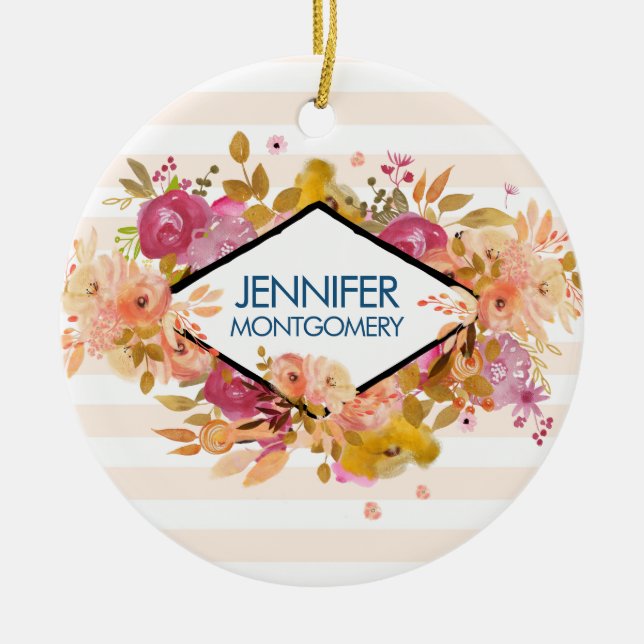 Orange & Pink Floral Bouquet Keramik Ornament (Vorne)