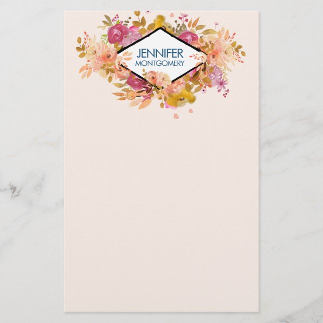 Orange & Pink Floral Bouquet mit Diamantrahmen Briefpapier (Vorderseite)