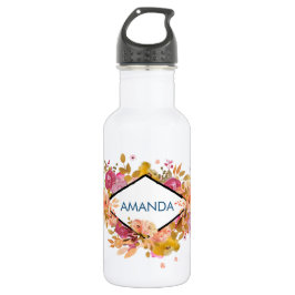 Orange & Pink Floral Bouquet mit Diamantrahmen Edelstahlflasche