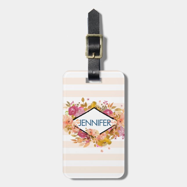 Orange & Pink Floral Bouquet mit Diamantrahmen Gepäckanhänger (Vorderseite vertikal)