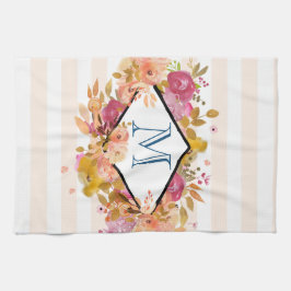 Orange & Pink Floral Bouquet mit Diamantrahmen Geschirrtuch