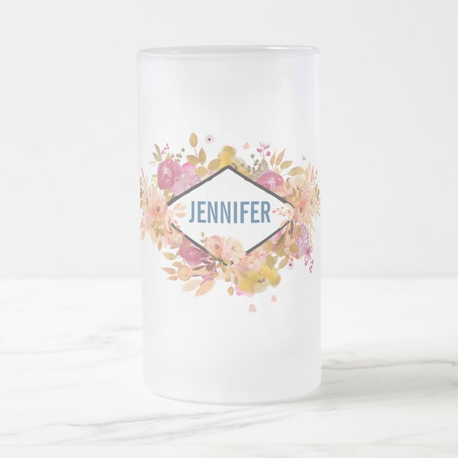 Orange & Pink Floral Bouquet mit Diamantrahmen Mattglas Bierglas (Mittel)