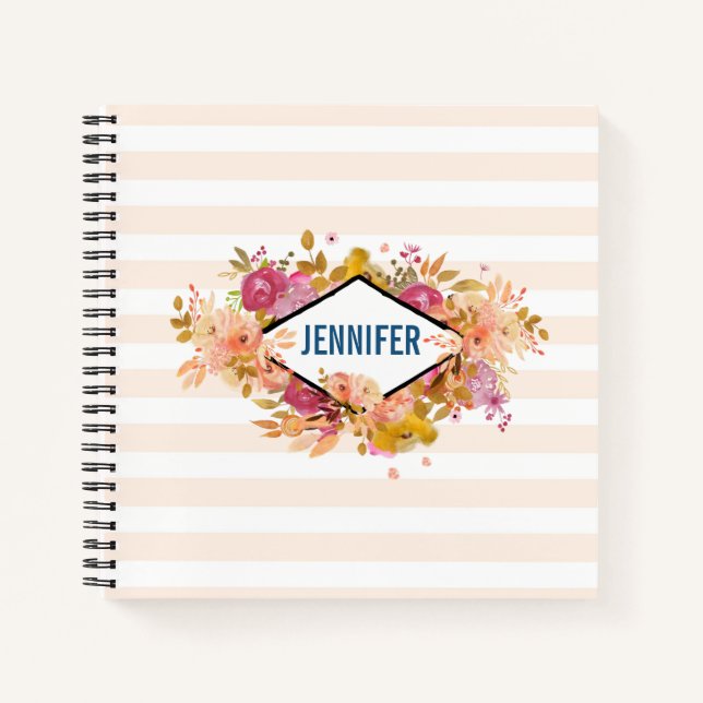 Orange & Pink Floral Bouquet mit Diamantrahmen Notizbuch (Vorderseite)
