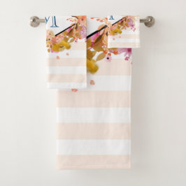 Orange & Pink Floral Bouquet Monogram Badhandtuch Set
