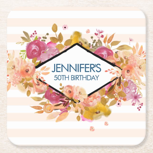 Orange & Pink Floral Bouquet Party Rechteckiger Pappuntersetzer (Vorderseite)