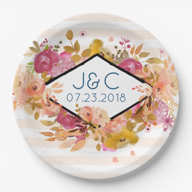 Orange & Pink Floral Bouquet Wedding Pappteller (Vorderseite)