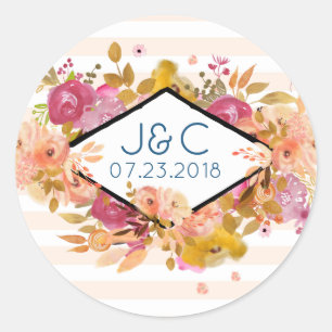 Orange & Pink Floral Bouquet Wedding Runder Aufkleber