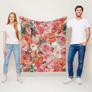 Orange Pink Floral Muster Fleecedecke