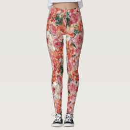 Orange Pink Floral Muster Leggings
