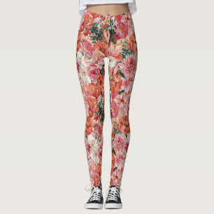 Orange Pink Floral Muster Leggings