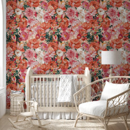 Orange Pink Floral Muster Tapete