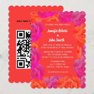 Orange Pink Floral Rose Muster QR Code Hochzeit Einladung