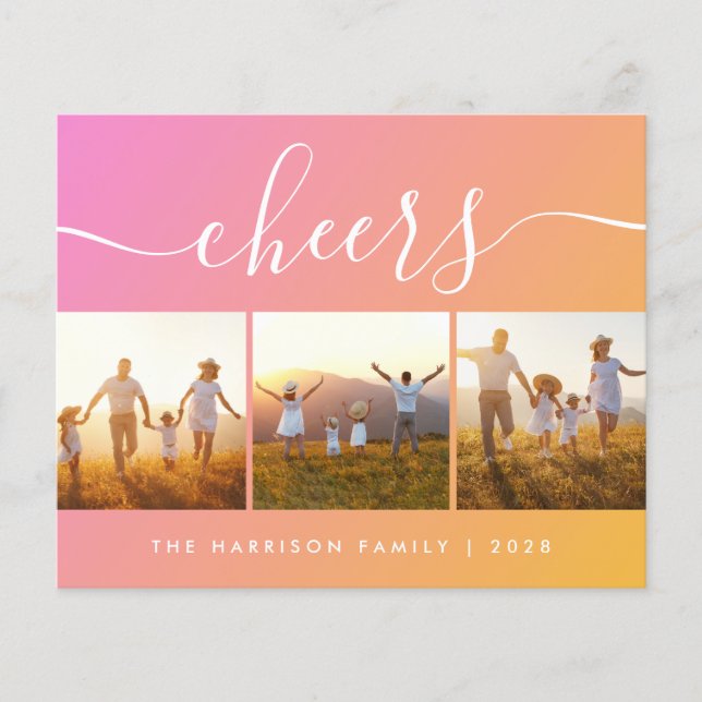 Orange Pink Foto Holiday Card Budget Cheers (Vorderseite)