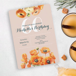 Orange Pink Garden Floral 60. Geburtstagsparty Einladung