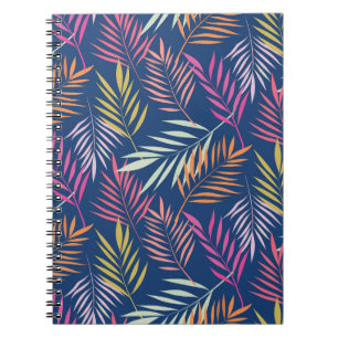 Orange Pink Gelbe Tropische Palmwedel auf Blau Notizblock