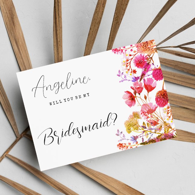 Orange pink gelbe Wildblume Sommer Bridesmaid Einladung (Orange pink yellow wildflower summer Bridesmaid )