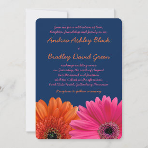 Orange Pink Gerbera Daisy Navy Einladung zur Hochz