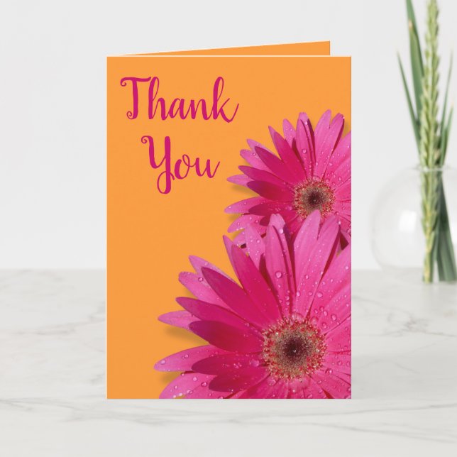 Orange Pink Gerbera Daisy Wedding Danke-Card Dankeskarte (Vorderseite)