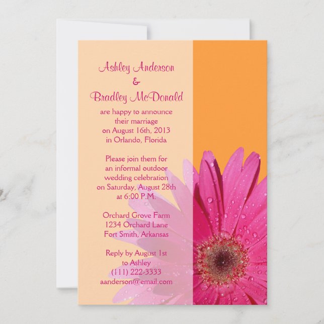 Orange Pink Gerbera Daisy Wedding Empfang nur Einladung (Vorderseite)