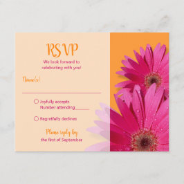 Orange Pink Gerbera Daisy Wedding RSVP Card Karte