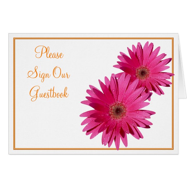 Orange Pink Gerbera Daisy Wedding Sign Card (Vorderseite (Horizontal))