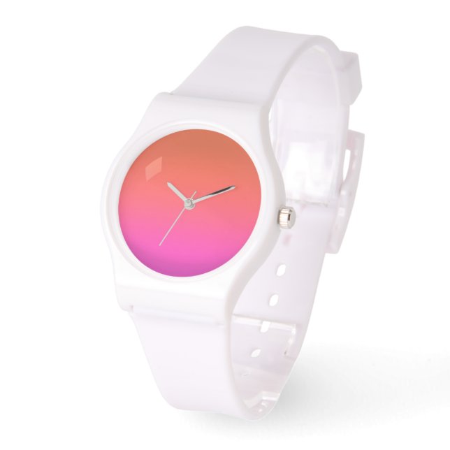 Orange Pink Gradient Dial White Silicone Armbanduhr (Winkel)