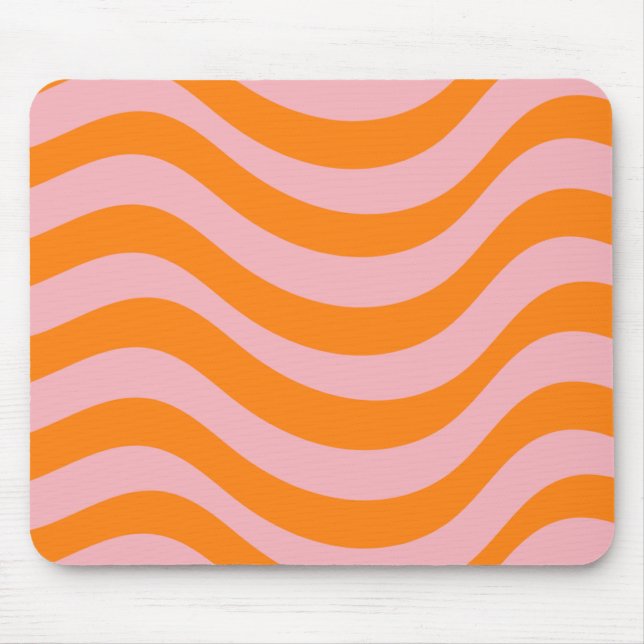 Orange Pink Groovy Retro Abstrakt Wave Y2K Muster Mousepad (Vorne)
