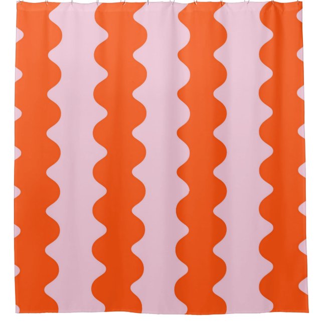 Orange Pink Groovy Stripe Minimalistisch Spring Duschvorhang (Vorderseite)